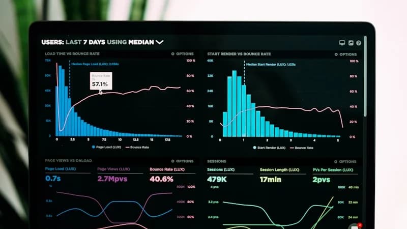 Data analytics dashboard showing affiliate marketing income charts, revenue graphs, and earnings breakdowns